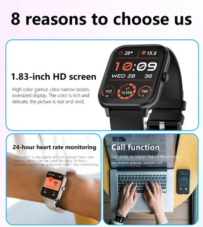 SmartWatch Men Women 1.83inch BT Face Heart Rate Fitness Tracker