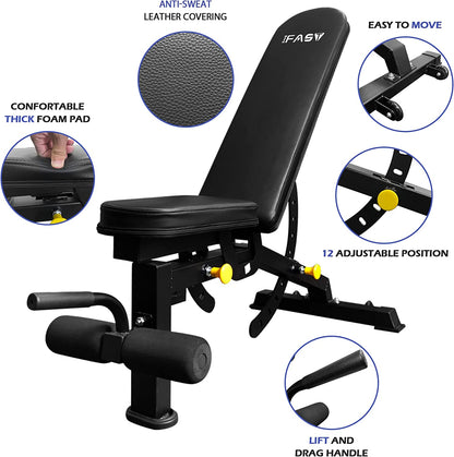 Adjustable Strength Training Bench Press Home Full Body Workout Foldable Weight Benches